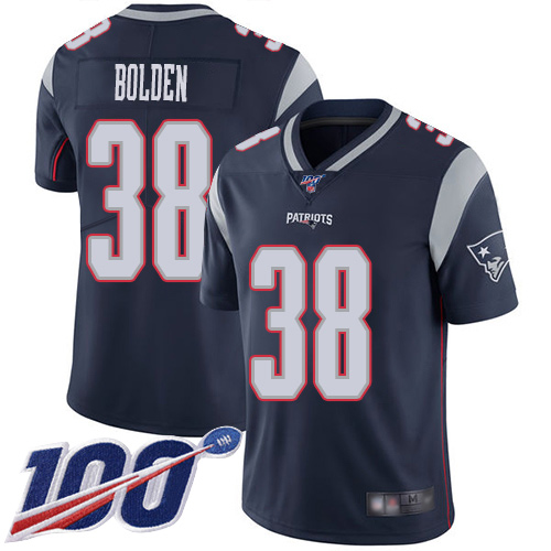 New England Patriots Football #38 100th Limited Navy Blue Men Brandon Bolden Home NFL Jersey